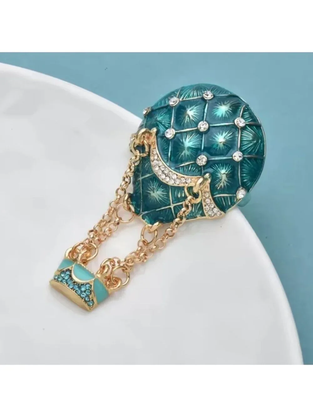 Vintage Emerald Hot Air Balloon Gold Brooch